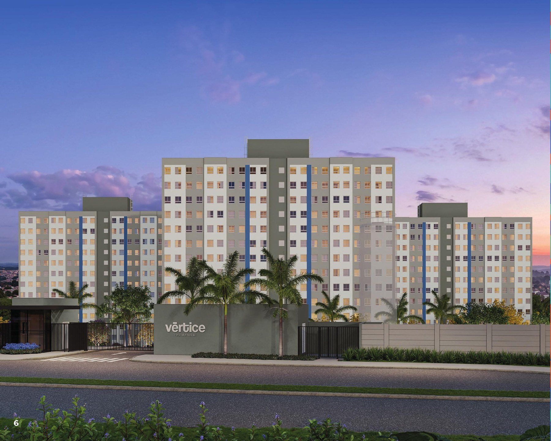 Perspectiva ilustrativa da fachada do Vértice Residencial em Monte Mor